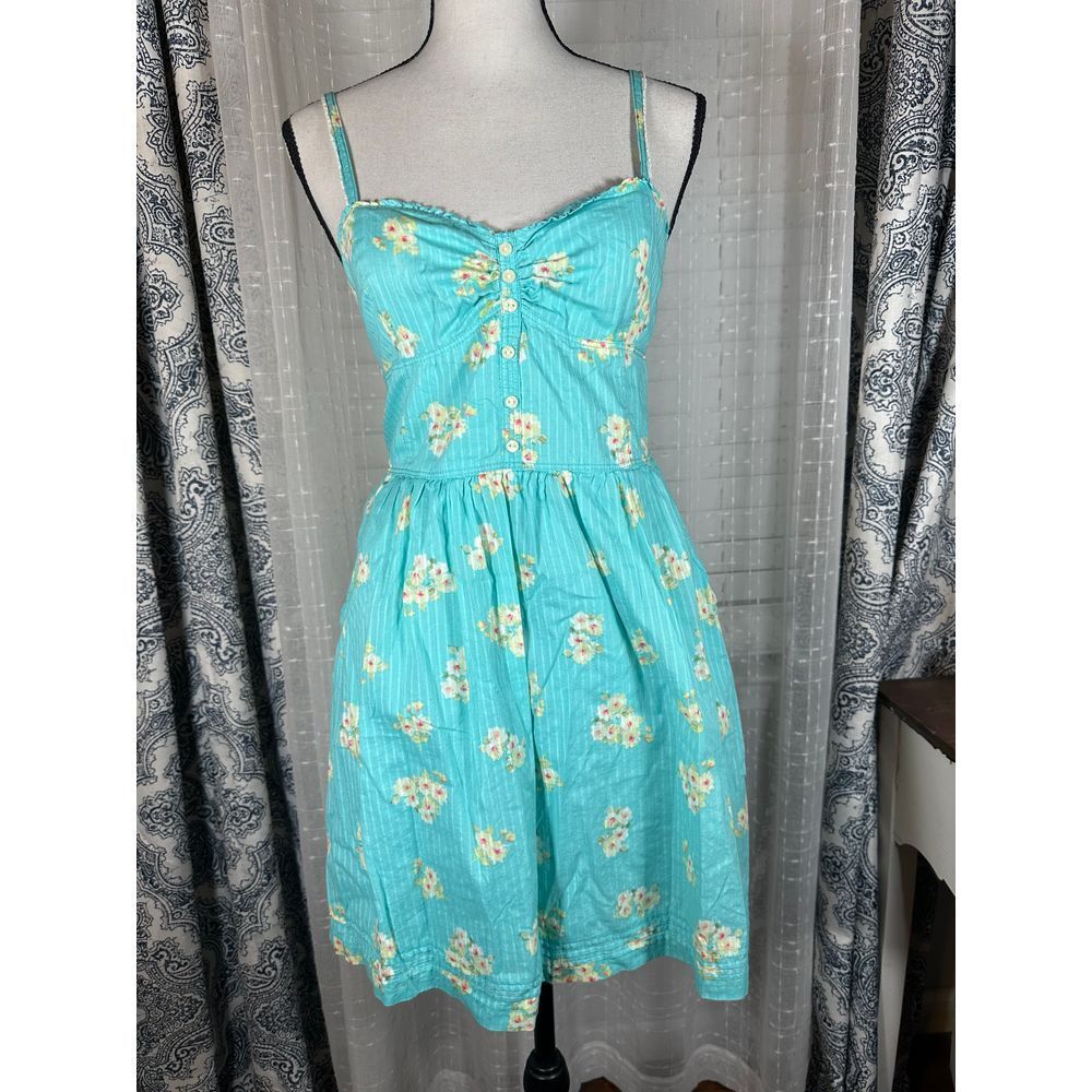 Abercrombie and Fitch Y2K Mini Dress, Teal Floral, Spring and Summer Adj Straps